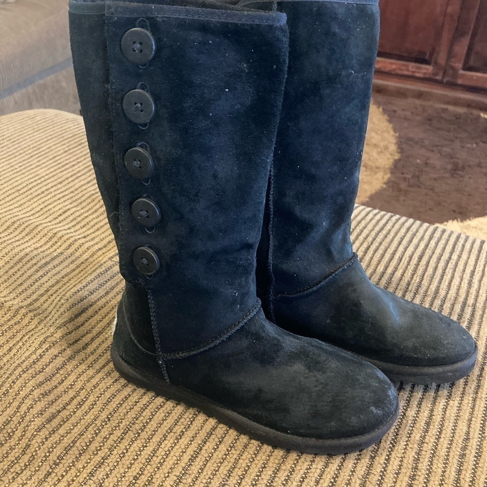Ladies Black Button Side Suede Ugg Boots